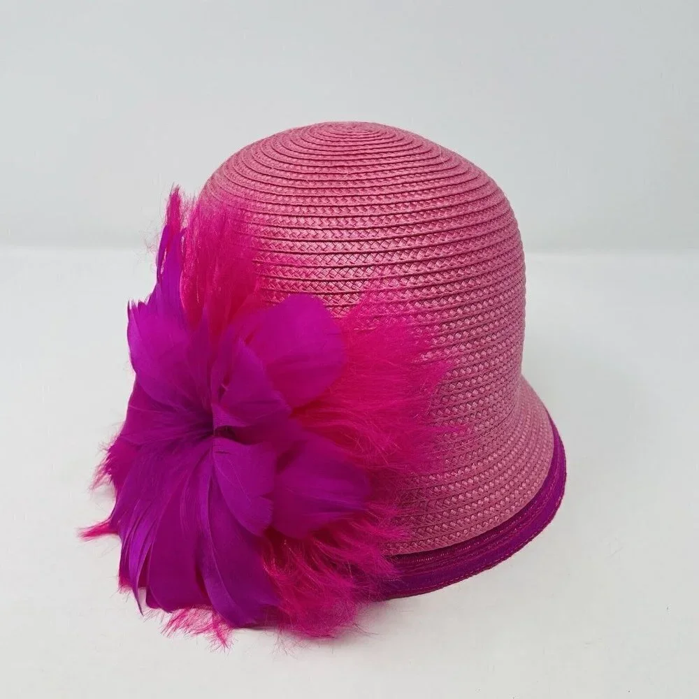 Bellissima Millinery Collection Womens OS Feather Flower Cloche Hat Pink $68 143 - Picture 3 of 8